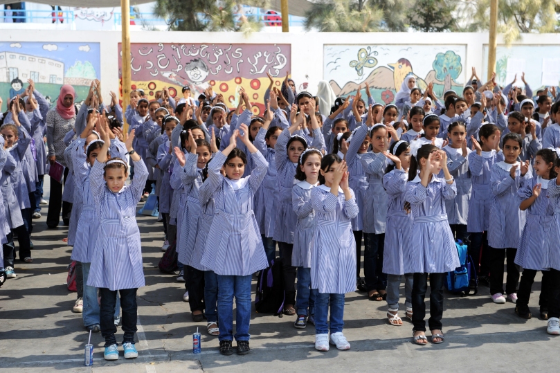 Morning lineup at UNRWA school in Gaza. (UN Photo-Shareef Sarhan. November 27, 2013.)